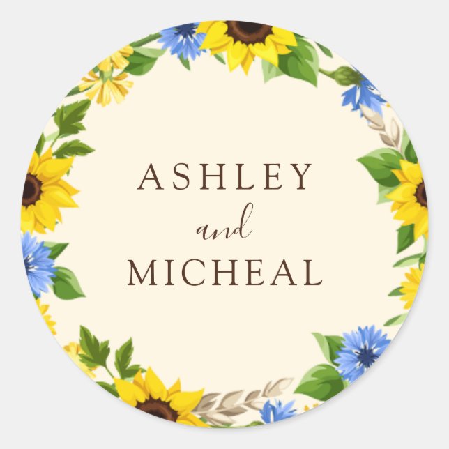 Rond Sticker Mariage de couronne de tournesol rustique  (Devant)