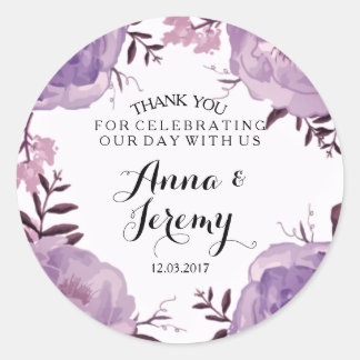 Rond Sticker Mariage de couronnes florales violettes
