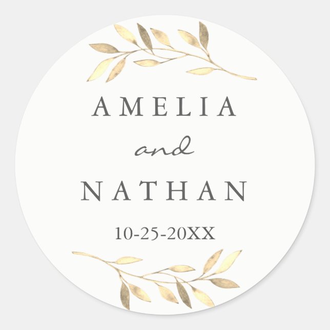Rond Sticker Mariage de feuille d'or moderne (Devant)