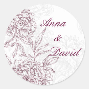 Rond Sticker Mariage de la mariée Floral Vin Rouge