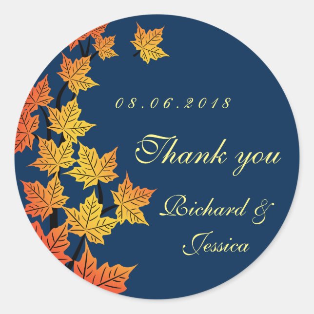Rond Sticker Mariage de l'automne de la feuille d'érabl (Devant)