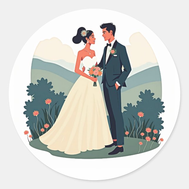 Rond Sticker Mariage de mariée et de chambre (Devant)
