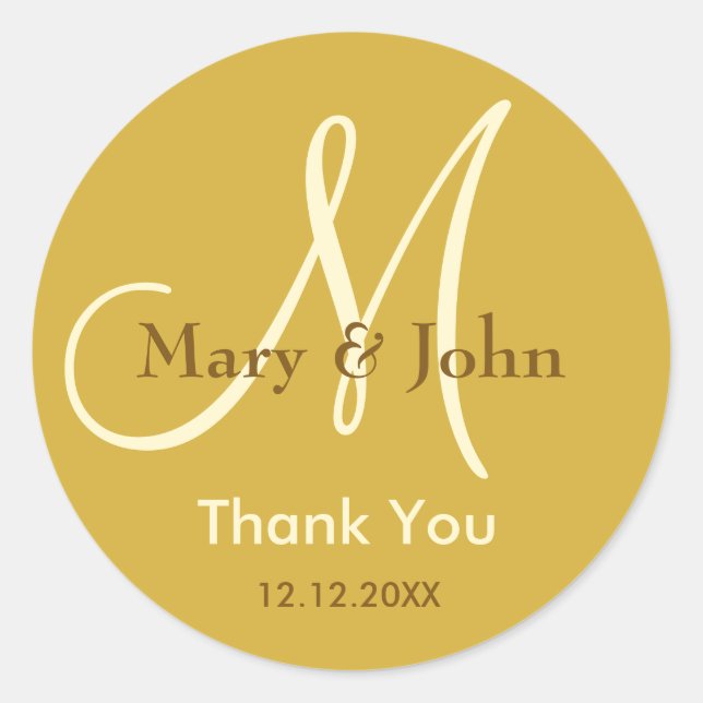 Rond Sticker Mariage de Merci d'or métallique (Devant)