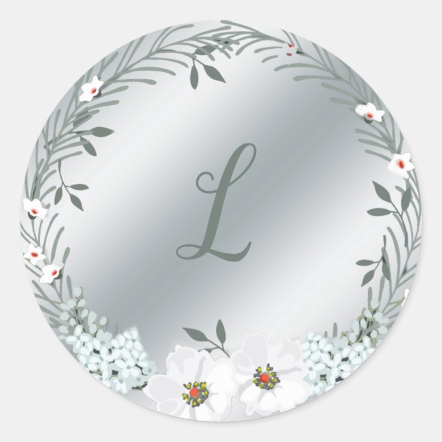 Rond Sticker Mariage de Monogramme Argent (Devant)