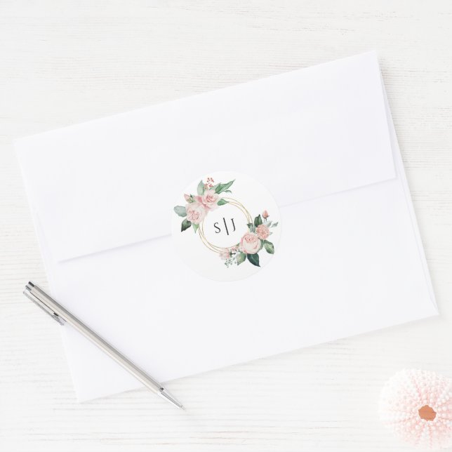 Rond Sticker Mariage de Monogramme blanc flou (Enveloppe)