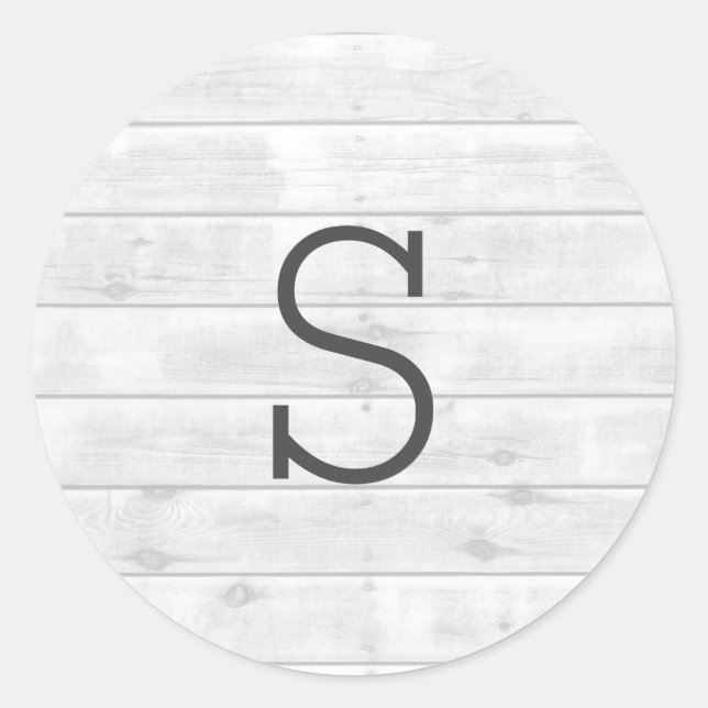 Rond Sticker Mariage de Monogramme blanc rustique (Devant)