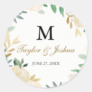 Rond Sticker Mariage de monogramme de couronne d'or