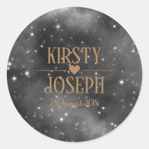 Rond Sticker Mariage de Monogramme de Galaxie spatiale