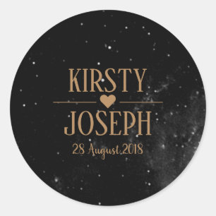Rond Sticker Mariage de Monogramme de Galaxie spatiale