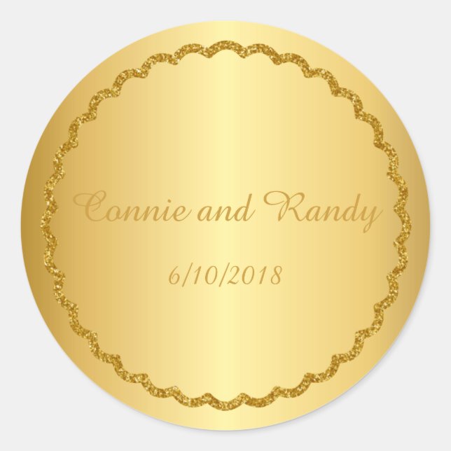 Rond Sticker Mariage de monogramme métallique Gold Foil (Devant)