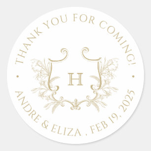 Rond Sticker Mariage de Monogramme Or Floral