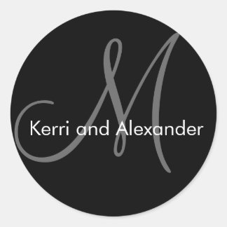 Rond Sticker Mariage de Noms et Monogrammes Gris noir