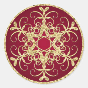 Rond Sticker Mariage de Parties scintillant rouge or
