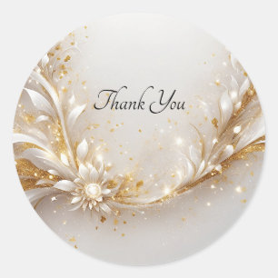 Rond Sticker Mariage de phoque Floral Or Blanc