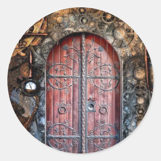 Rond Sticker Mariage de porte Steampunk ronde (Devant)