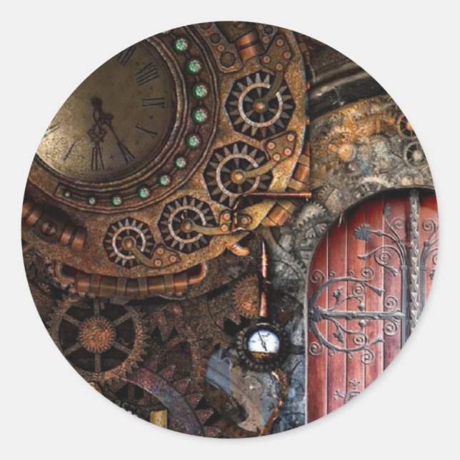 Rond Sticker Mariage de porte Steampunk ronde (Devant)