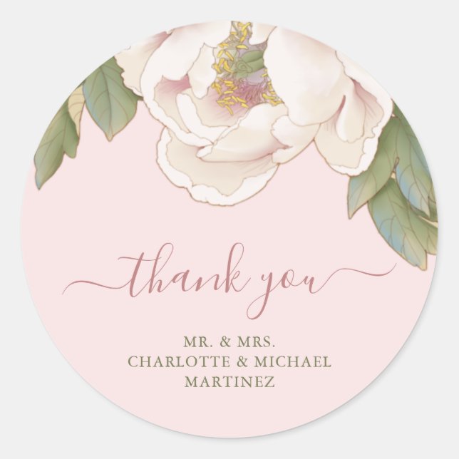 Rond Sticker Mariage de Rose de Merci de la Peony Blush (Devant)