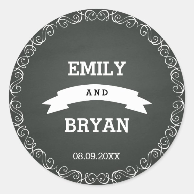 Rond Sticker Mariage de tableau noir (Devant)