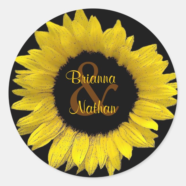 Rond Sticker Mariage de tournesol jaune gai (Devant)