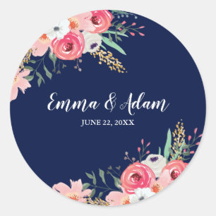 Rond Sticker Mariage d'enveloppe Eucalyptus Marine Bleu