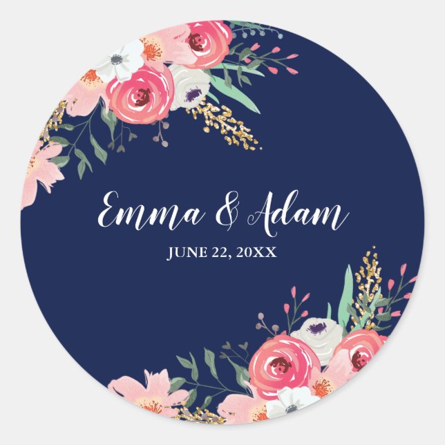 Rond Sticker Mariage d'enveloppe Eucalyptus Marine Bleu (Devant)