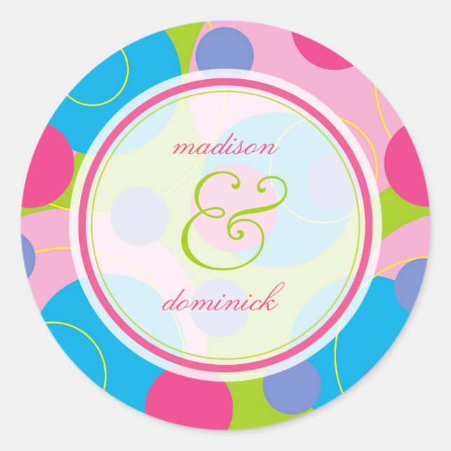 Rond Sticker Mariage d'été Bubblegum Bubbly Mod Dots (Devant)