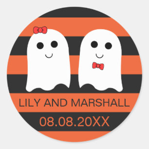 Rond Sticker Mariage d'Halloween Couple Fantôme mignon