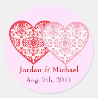 Rond Sticker Mariage du coeur Damask texte personnalisé