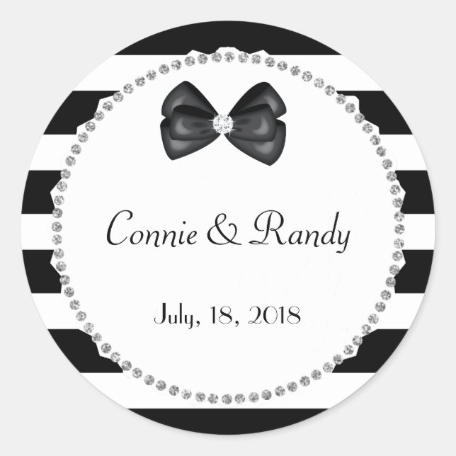 Rond Sticker Mariage élégant en diamant noir et blanc (Devant)