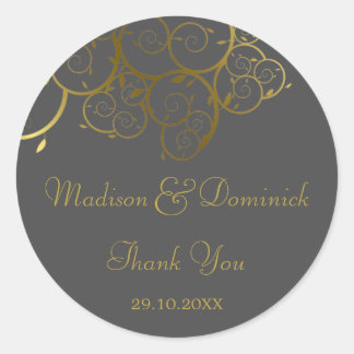 Rond Sticker Mariage élégant Golden Spiral Vines Classy