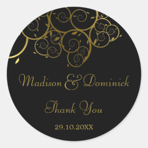 Rond Sticker Mariage élégant Golden Spiral Vines Classy