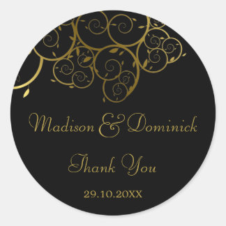 Rond Sticker Mariage élégant Golden Spiral Vines Classy