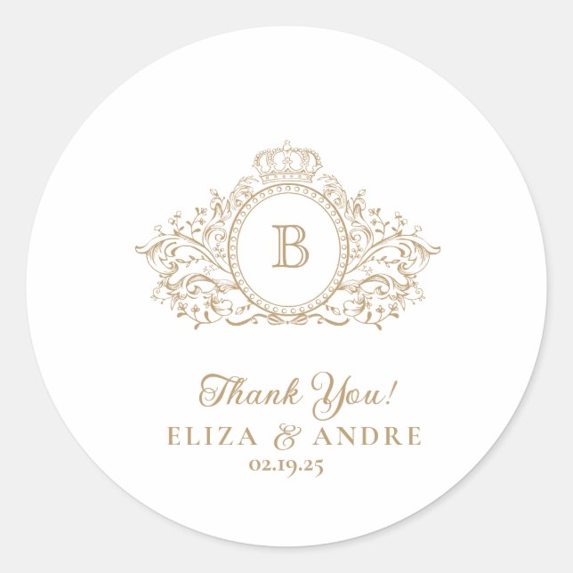 Rond Sticker Mariage Élégant Monogramme Or (Devant)