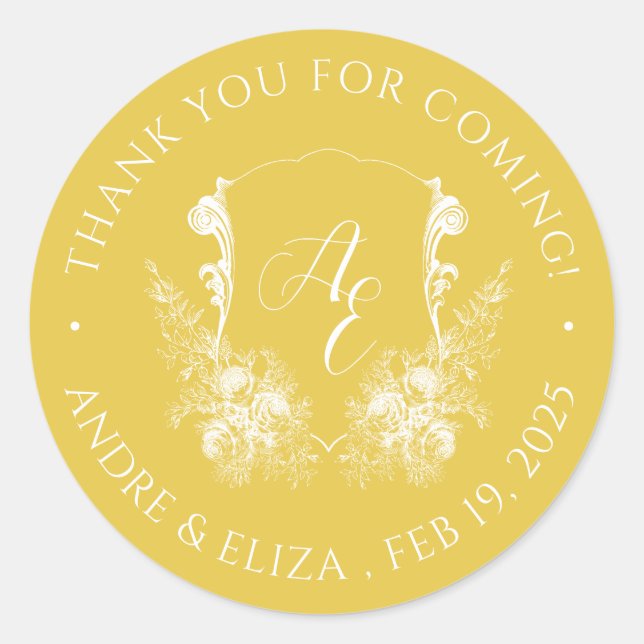 Rond Sticker Mariage Élégant Monogramme Or (Devant)