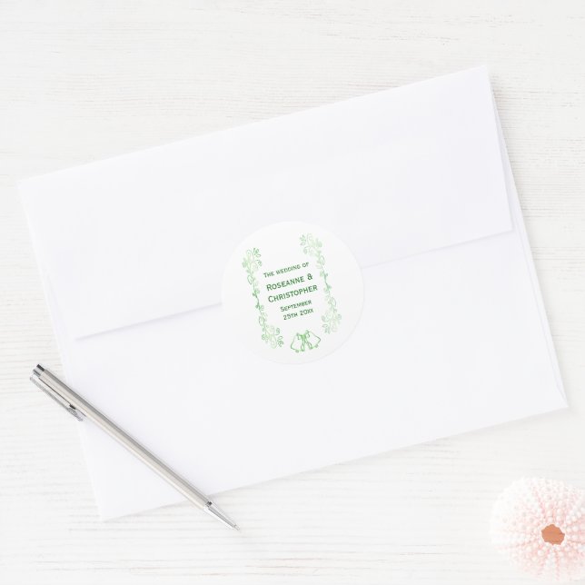 Rond Sticker Mariage Emerald Bells Scrollwork (Enveloppe)