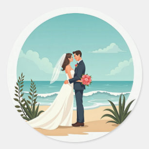 Rond Sticker Mariage en bord de plage
