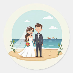 Rond Sticker Mariage en bord de plage