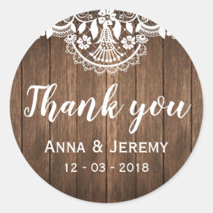 Rond Sticker Mariage en dentelle de bois rustique