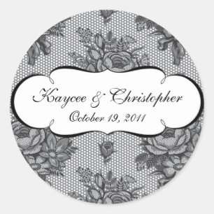 Rond Sticker Mariage en dentelle noire et blanche