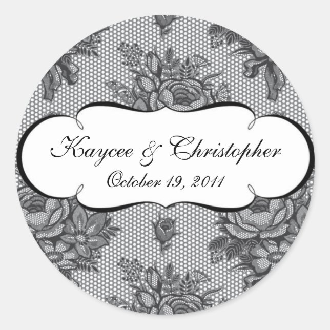 Rond Sticker Mariage en dentelle noire et blanche (Devant)