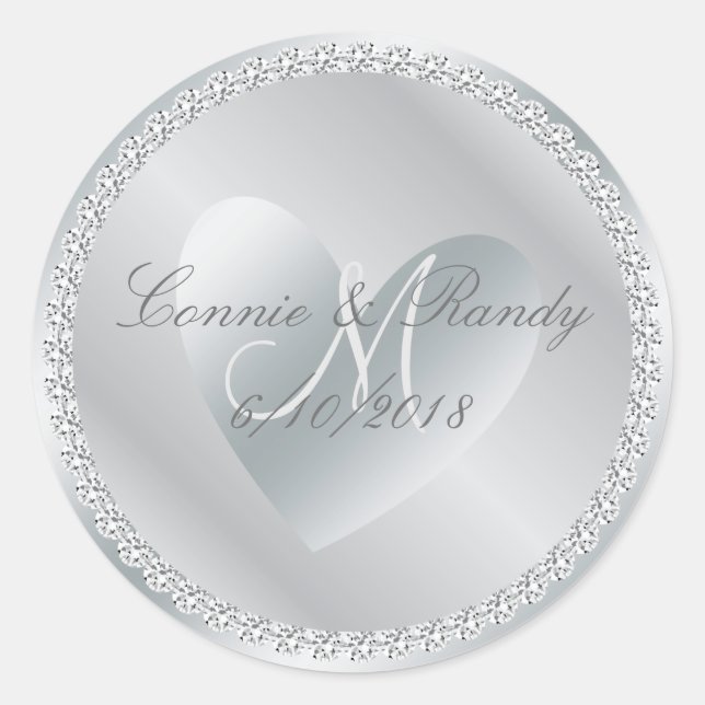 Rond Sticker Mariage en diamant d'argent et monogramme  (Devant)