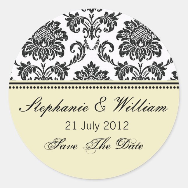 Rond Sticker Mariage en ivoire Damask (Devant)