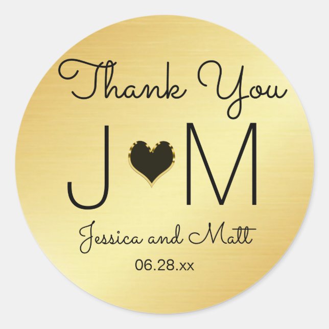 Rond Sticker Mariage en or et en noir Monogramme (Devant)