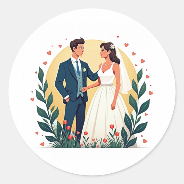Rond Sticker Mariage Enchanter Couples (Devant)