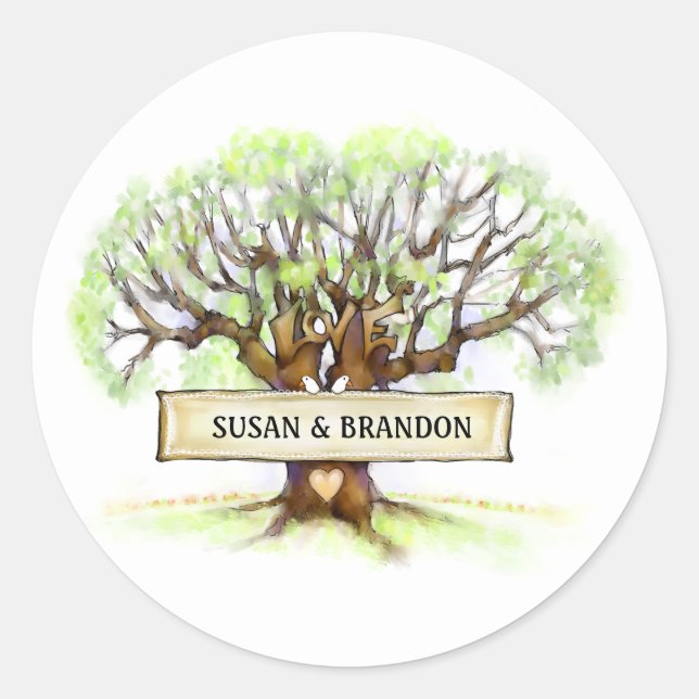 Rond Sticker mariage Enveloppe - Aimer Arbre (Devant)