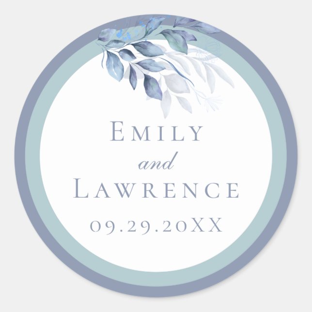 Rond Sticker Mariage Eucalyptus bleu ardoise (Devant)