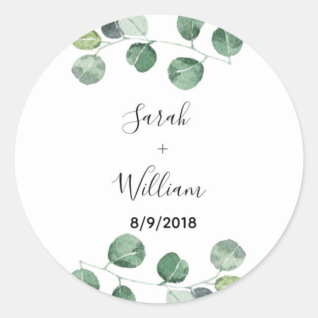 Rond Sticker Mariage Eucalyptus Vert (Devant)