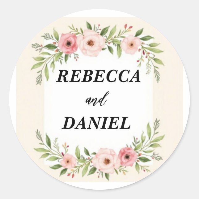 Rond Sticker Mariage Eucalyptus vert personnalisé - (Devant)