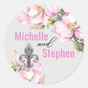 Rond Sticker Mariage Fleur de lis / Cerise Blossom
