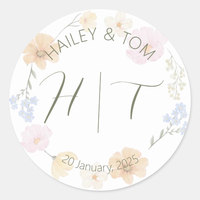Rond Sticker Mariage floral (Devant)
